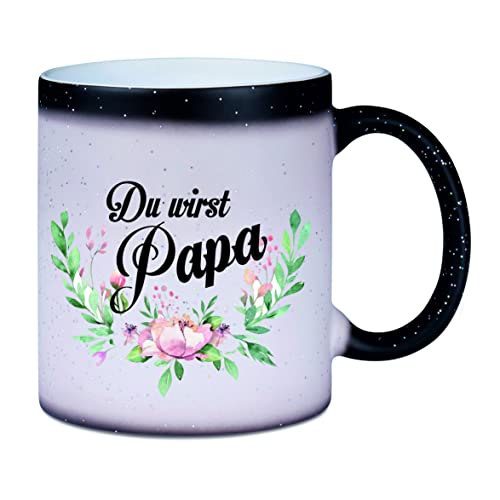 Crealuxe Farbwechseltasse/Glitzer Du wirst PAPA - Farbwechseltasse mit Glitzer - Kaffeetasse - Bürotasse - Geschenktasse von Crealuxe