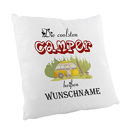 Crealuxe Flauschiges Kissen - Die coolsten Camper heißen Wunschname - Zierkissen, Sofakissen, bedrucktes Kissen, Baumwollkissen (Coolsten Camper) von Crealuxe