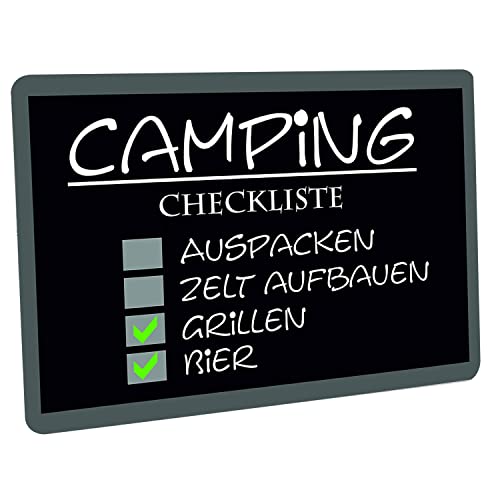 Crealuxe Fussmatte – “ Camping Checkliste “ - 60x40 cm - Gummi Rückseite/rutschfest - Filzoberfläche - Bedruckte Türmatte - Innenmatte - Schmutzmatte von Crealuxe