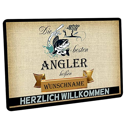 Crealuxe Fussmatte Die besten Angler heißen... - Wunschname/Wunschtext - 60x40 cm - Gummi Rückseite/rutschfest - Filzoberfläche - Bedruckte Türmatte - Innenmatte - Schmutzmatte von Crealuxe