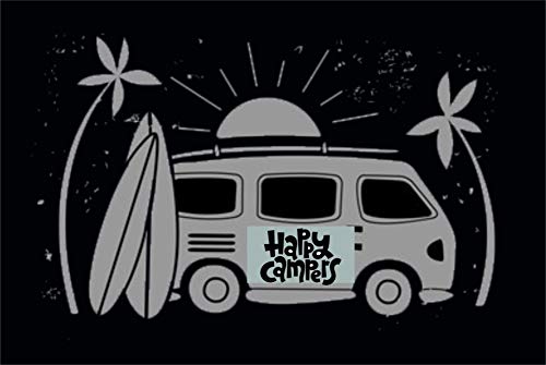 Crealuxe Fussmatte – “ Happy Campers (Wohnwagen) “ - 60x40 cm - Gummi Rückseite/rutschfest - Filzoberfläche - Bedruckte Türmatte - Innenmatte - Schmutzmatte von Crealuxe