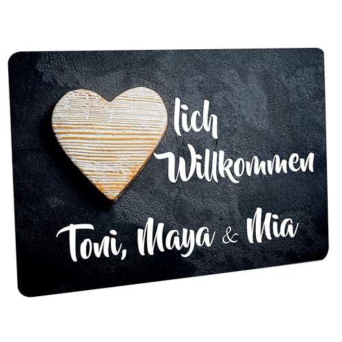 Fußmatte personalisiert - robuste, rutschfeste Fussmatte für Außen & Innen - waschbare Schmutzfangmatte - Fußabtreter Türmatte für aussen & an der Haustür - 60x40cm - Herz mit Schieferhintergrund von Crealuxe