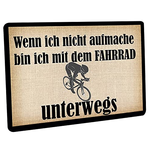 Crealuxe Fussmatte – “ Wenn ich Nicht aufmache Bin ich mit dem Fahrrad unterwegs “ - 60x40 cm - Gummi Rückseite/rutschfest - Filzoberfläche - Bedruckte Türmatte - Innenmatte - Schmutzmatte von Crealuxe