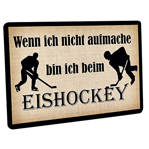 Crealuxe Fussmatte – “ Wenn ich Nicht aufmache Spiele ich Eishockey “ - 60x40 cm - Gummi Rückseite/rutschfest - Filzoberfläche - Bedruckte Türmatte - Innenmatte - Schmutzmatte von Crealuxe