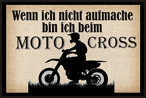 Crealuxe Fussmatte – “ Wenn ich Nicht aufmache fahre ich Motocross “ - 60x40 cm - Gummi Rückseite/rutschfest - Filzoberfläche - Bedruckte Türmatte - Innenmatte - Schmutzmatte von Crealuxe