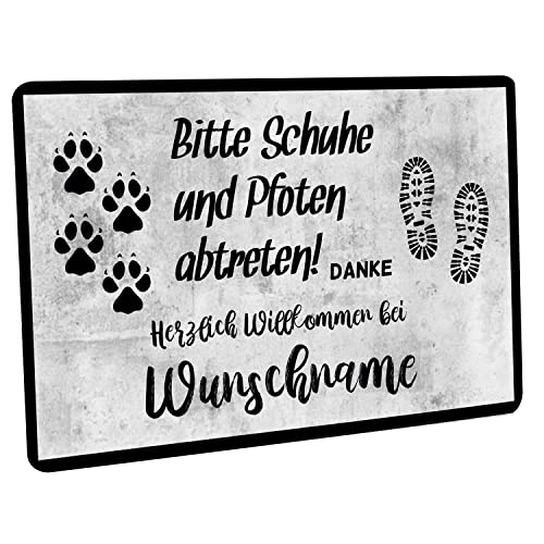 Fußmatte personalisiert - robuste, rutschfeste Fussmatte für Außen & Innen - waschbare Schmutzfangmatte - Fußabtreter Türmatte für aussen & an der Haustür - 60x40cm - Bitte Schuhe und Pfoten Hell von Crealuxe
