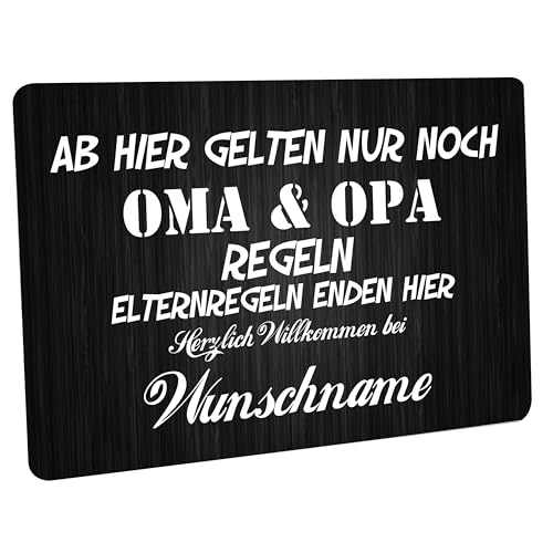 Crealuxe Fussmatte Wunschtext/Wunschname Ab Hier gelten nur noch Oma u. Opa Regeln - personalisiert, Fußabtreter, Fußabstreifer für die Haustür, Fußmatte rutschfest (Schwarz Schattiert) von Crealuxe