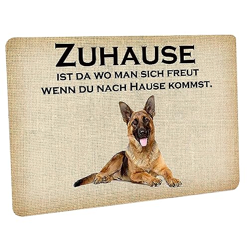 Crealuxe Fussmatte – “ Zuhause Schäferhund “ - 60x40 cm - Gummi Rückseite/rutschfest - Filzoberfläche - Bedruckte Türmatte - Innenmatte - Schmutzmatte von Crealuxe