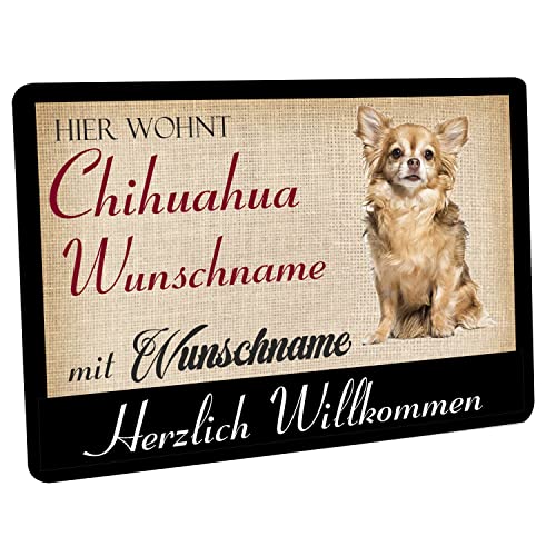 Crealuxe Fussmatte mit Wunschtext/Wunschname Hier wohnt Chihuahua - 60x40 cm - Gummi Rückseite/rutschfest - Filzoberfläche - Bedruckte Türmatte - Innenmatte von Crealuxe