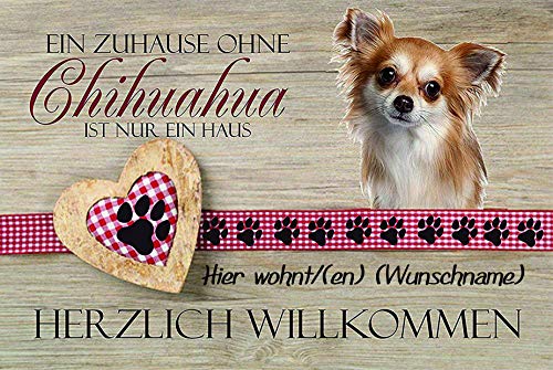Crealuxe Fussmatte mit Wunschtext/Wunschname Herzlich Willkommen - Chihuahua - 60x40 cm - Gummi Rückseite/rutschfest - Filzoberfläche - Bedruckte Türmatte - Innenmatte - Schmutzmatte von Crealuxe