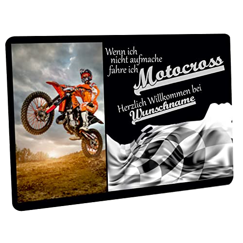 Crealuxe Fussmatte mit Wunschtext/Wunschname 'Wenn ich Nicht aufmache - Motocross - 60x40 cm - Gummi Rückseite/rutschfest - Filzoberfläche - Bedruckte Türmatte - Innenmatte - von Crealuxe