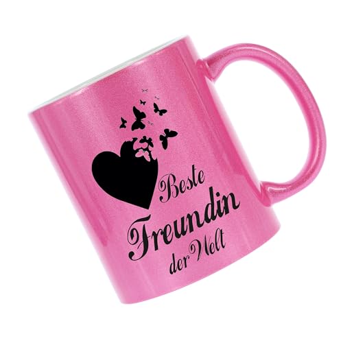 Crealuxe Glitzertasse (Perlmutteffekt) 'Beste Freundin der Welt' personalisiert, Kaffeetasse, Bürotasse, Tasse mit Glitzer, Geschenkidee von Crealuxe