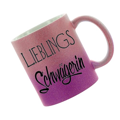Crealuxe Glitzertasse (Pink-Purple) 'Lieblingsschwägerin' personalisiert, Kaffeetasse, Bürotasse, Tasse mit Glitzer, Geschenkidee von Crealuxe