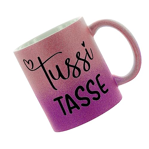 Crealuxe Glitzertasse (Pink-Purple) 'Tussi Tasse' Kaffeetasse, Bürotasse, Geschenk Freundin von Crealuxe