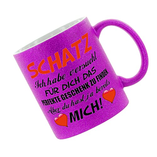 Crealuxe Glitzertasse (Purple) 'Schatz - Ich habe versucht für dich Geschenk' personaliert, Kaffeetasse, Bürotasse von Crealuxe