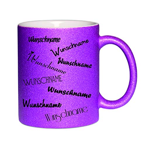 Glitzertasse (Purple) Wunschname - Kaffeetasse, bedruckte Tasse mit Sprüchen oder Bildern, Bürotasse, von Crealuxe