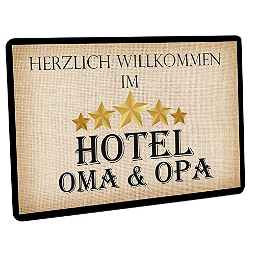 Crealuxe Herzlich Willkommen im Hotel Oma & Opa - Fussmatte Bedruckt Türmatte Innenmatte Schmutzmatte lustige Motivfussmatte von Crealuxe