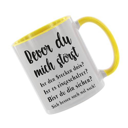 Crealuxe Kaffeetasse - Bevor du mich störst - Spruchtasse, Bürotasse, bedruckte Keramiktasse, Hochwertige Kaffeetasse, Tasse personalisiert mit Name/Spruch (Gelb) von Crealuxe