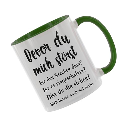 Crealuxe Kaffeetasse - Bevor du mich störst - Spruchtasse, Bürotasse, bedruckte Keramiktasse, Hochwertige Kaffeetasse, Tasse personalisiert mit Name/Spruch (Grün) von Crealuxe