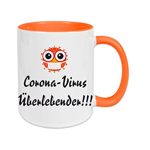Crealuxe Kaffeetasse - Corona Virus Überlebender -Spruchtasse, Bürotasse, bedruckte Keramiktasse, Tasse mit Spruch, Hochwertige Kaffeetasse (Orange) von Crealuxe