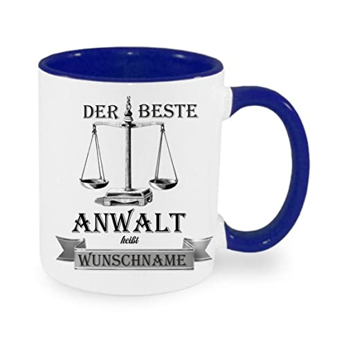Crealuxe Kaffeetasse - Der Beste Anwalt heißt (Wunschname) - Spruchtasse, Bürotasse, bedruckte Keramiktasse, Tasse mit Spruch, Hochwertige Kaffeetasse, Tasse personalisiert (Blau) von Crealuxe