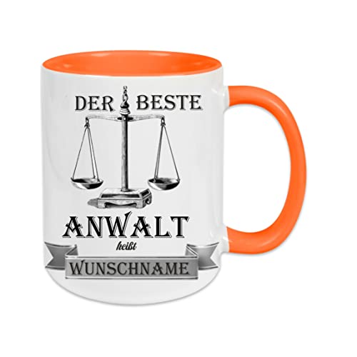 Crealuxe Kaffeetasse - Der Beste Anwalt heißt (Wunschname) - Spruchtasse, Bürotasse, bedruckte Keramiktasse, Tasse mit Spruch, Hochwertige Kaffeetasse, Tasse personalisiert (Orange) von Crealuxe