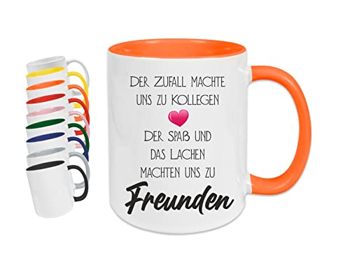 Crealuxe Kaffeetasse 'Der Zufall machte uns zu Kollegen' Spruchtasse, Bürotasse, bedruckte Keramiktasse, Hochwertige Kaffeetasse, Tasse personalisiert mit Name/Spruch (Orange) von Crealuxe