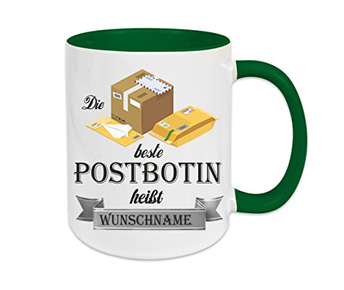 Crealuxe Kaffeetasse - Die Beste Postbotin heißt (Wunschname) - Spruchtasse, Bürotasse, bedruckte Keramiktasse, Tasse mit Spruch, Hochwertige Kaffeetasse, Tasse personalisiert (Grün) von Crealuxe