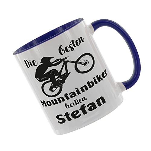 Crealuxe Kaffeetasse - Die Besten Mountainbiker heißen - Spruchtasse, Bürotasse, bedruckte Keramiktasse, Hochwertige Kaffeetasse, Tasse personalisiert mit Name/Spruch (Blau) von Crealuxe