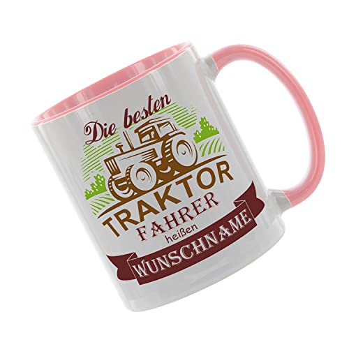 Crealuxe Kaffeetasse - Die besten Traktorfahrer heißen - Spruchtasse, Bürotasse, bedruckte Keramiktasse, Tasse mit Spruch, Hochwertige Kaffeetasse (Rosa) von Crealuxe