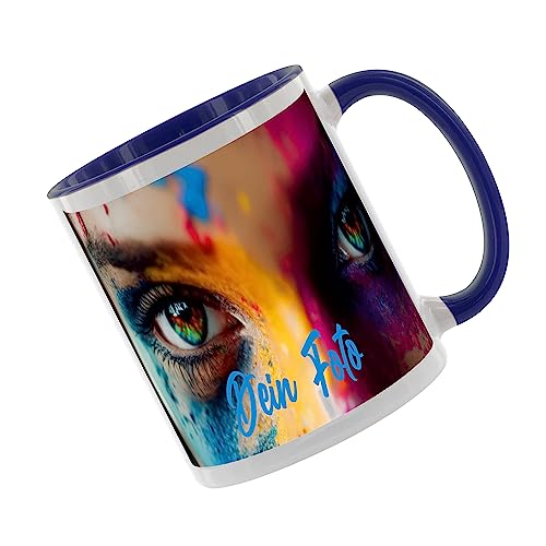 Crealuxe Kaffeetasse - Fototasse - Tasse mit Foto - Spruchtasse, Bürotasse, bedruckte Keramiktasse, Hochwertige Kaffeetasse, Tasse personalisiert mit Name/Spruch (Blau) von Crealuxe