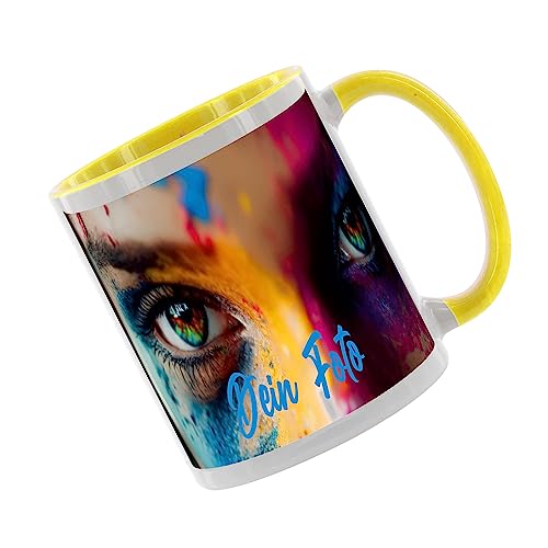 Crealuxe Kaffeetasse - Fototasse - Tasse mit Foto - Spruchtasse, Bürotasse, bedruckte Keramiktasse, Hochwertige Kaffeetasse, Tasse personalisiert mit Name/Spruch (Gelb) von Crealuxe