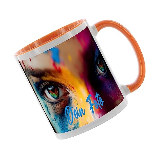 Crealuxe Kaffeetasse - Fototasse - Tasse mit Foto - Spruchtasse, Bürotasse, bedruckte Keramiktasse, Hochwertige Kaffeetasse, Tasse personalisiert mit Name/Spruch (Orange) von Crealuxe