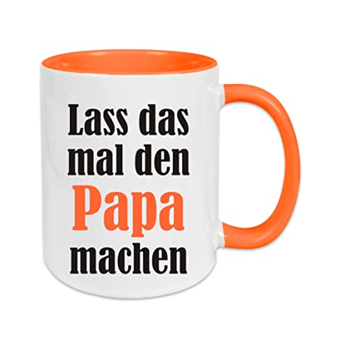 Crealuxe Kaffeetasse - Lass das mal den Papa machen - Spruchtasse, Bürotasse, bedruckte Keramiktasse, Tasse mit Spruch, Hochwertige Kaffeetasse, Tasse personalisiert (Orange) von Crealuxe