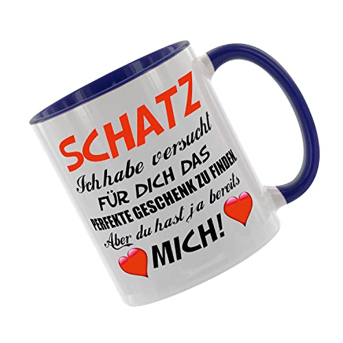 Crealuxe Kaffeetasse - Schatz - Ich habe versucht für dich Geschenk - Spruchtasse, Bürotasse, bedruckte Keramiktasse, Hochwertige Kaffeetasse, Tasse personalisiert mit Name/Spruch (Blau) von Crealuxe