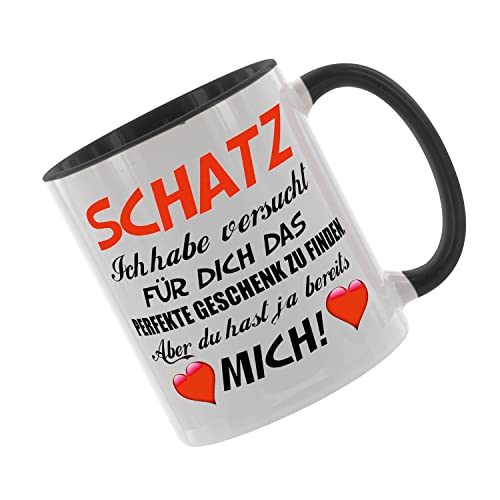 Crealuxe Kaffeetasse - Schatz - Ich habe versucht für dich Geschenk - Spruchtasse, Bürotasse, bedruckte Keramiktasse, Hochwertige Kaffeetasse, Tasse personalisiert mit Name/Spruch (Schwarz) von Crealuxe