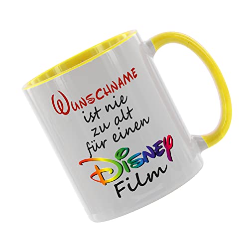Crealuxe Kaffeetasse ' Wunschname ist nie zu alt für einen Disney Film ' mit Motiv, Tasse mit Druck, auch individuell mit Spruch, Foto, Wunschtext, Name (Gelb) von Crealuxe