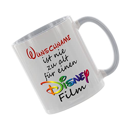 Crealuxe Kaffeetasse ' Wunschname ist nie zu alt für einen Disney Film ' mit Motiv, Tasse mit Druck, auch individuell mit Spruch, Foto, Wunschtext, Name (Grau) von Crealuxe