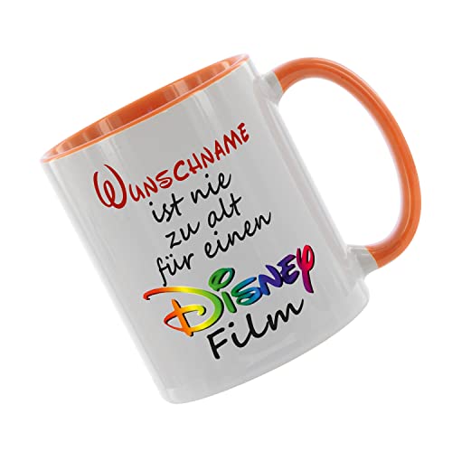 Crealuxe Kaffeetasse ' Wunschname ist nie zu alt für einen Disney Film ' mit Motiv, Tasse mit Druck, auch individuell mit Spruch, Foto, Wunschtext, Name (Orange) von Crealuxe