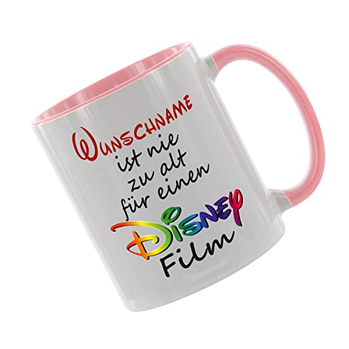 Crealuxe Kaffeetasse ' Wunschname ist nie zu alt für einen Disney Film ' mit Motiv, Tasse mit Druck, auch individuell mit Spruch, Foto, Wunschtext, Name (Rosa) von Crealuxe