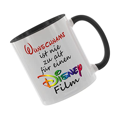 Crealuxe Kaffeetasse ' Wunschname ist nie zu alt für einen Disney Film ' mit Motiv, Tasse mit Druck, auch individuell mit Spruch, Foto, Wunschtext, Name (Schwarz) von Crealuxe