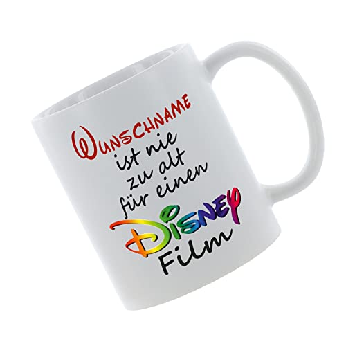 Crealuxe Kaffeetasse ' Wunschname ist nie zu alt für einen Disney Film ' mit Motiv, Tasse mit Druck, auch individuell mit Spruch, Foto, Wunschtext, Name (Weiß Matt Satiniert) von Crealuxe