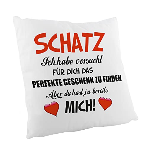 Crealuxe Zierkissen ' Schatz - ich Habe versucht für Dich ' Bedruckt, Sofakissen, Baumwollkissen, Geschenk für Valentinstag von Crealuxe