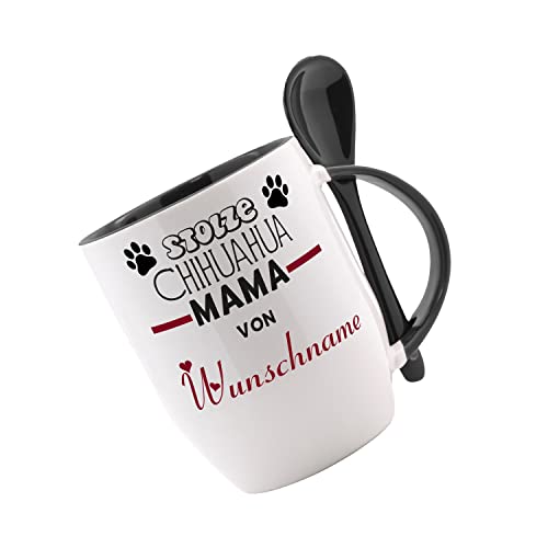 Crealuxe Löffeltasse 'Stolze CHIHUAHUA MAMA von (Wunschname)' personalisiert, Kaffeetasse mit Motiv, Bürotasse von Crealuxe