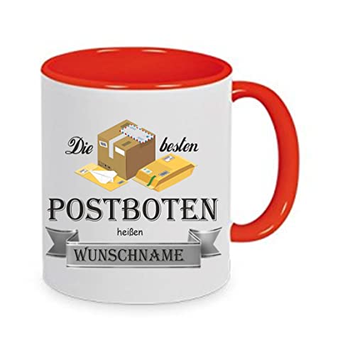 Crealuxe Kaffeetasse 'Die besten Postboten heißen (Wunschname)' personalisiert, Spruchtasse, hochwertige Keramiktasse (Rot) von Crealuxe