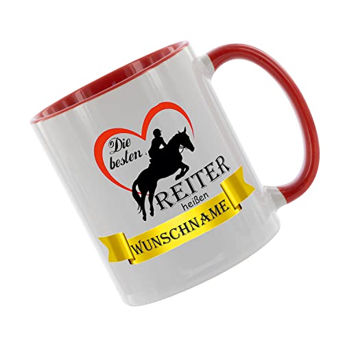 Die besten Reiter heißen. Wunschname - Kaffeetasse mit Motiv, Tasse mit Druck, auch individuell mit Spruch, Foto, Wunschtext, Wunschname (Rot) von Crealuxe