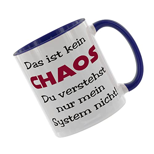 " Das ist kein Chaos - du verstehst nur mein System nicht " - Kaffeetasse mit Motiv, Tasse mit Druck, auch individuell mit Spruch, Foto, Wunschtext, Wunschname (Blau) von Crealuxe