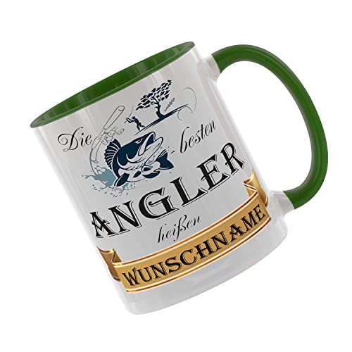 Die Besten Angler heißen... - Kaffeetasse mit Motiv, Tasse mit Druck, auch individuell mit Spruch, Foto, Wunschtext, Wunschname (Grün) von Crealuxe