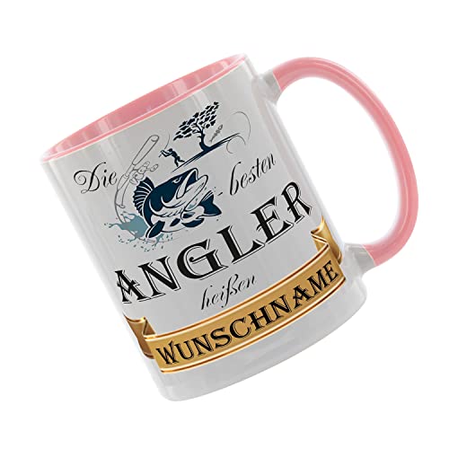 Die Besten Angler heißen... - Kaffeetasse mit Motiv, Tasse mit Druck, auch individuell mit Spruch, Foto, Wunschtext, Wunschname (Rosa) von Crealuxe