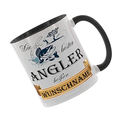 Die Besten Angler heißen... - Kaffeetasse mit Motiv, Tasse mit Druck, auch individuell mit Spruch, Foto, Wunschtext, Wunschname (Schwarz) von Crealuxe